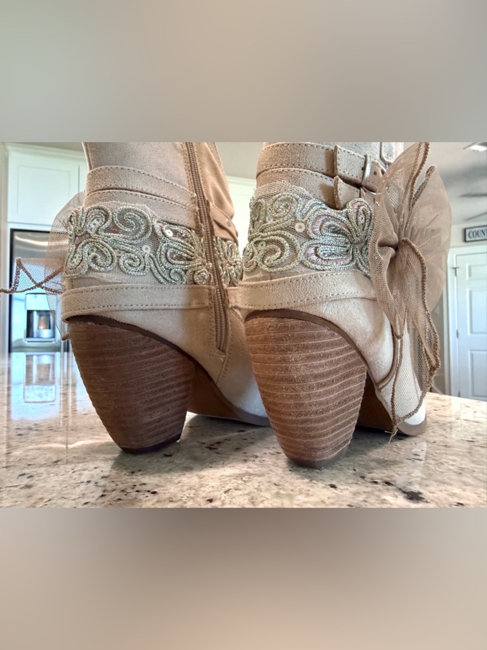 Not Rated Brand Beige Boots with Embroidered Green Accents "NEW" - Picture 8 of 15
